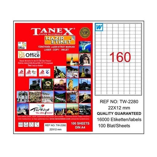Etiketler Tanex Tw-2280 Beyaz Etiket 22 mm x 12 mm Satın Al