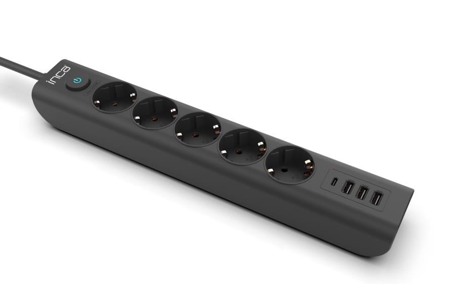 Grup Priz ve Uzatma Kabloları INCA IPW-44TU 5li 1,5mt Siyah 3Usb+Typ-C Akım Korumalı  Led Tuşlu Priz Satın Al