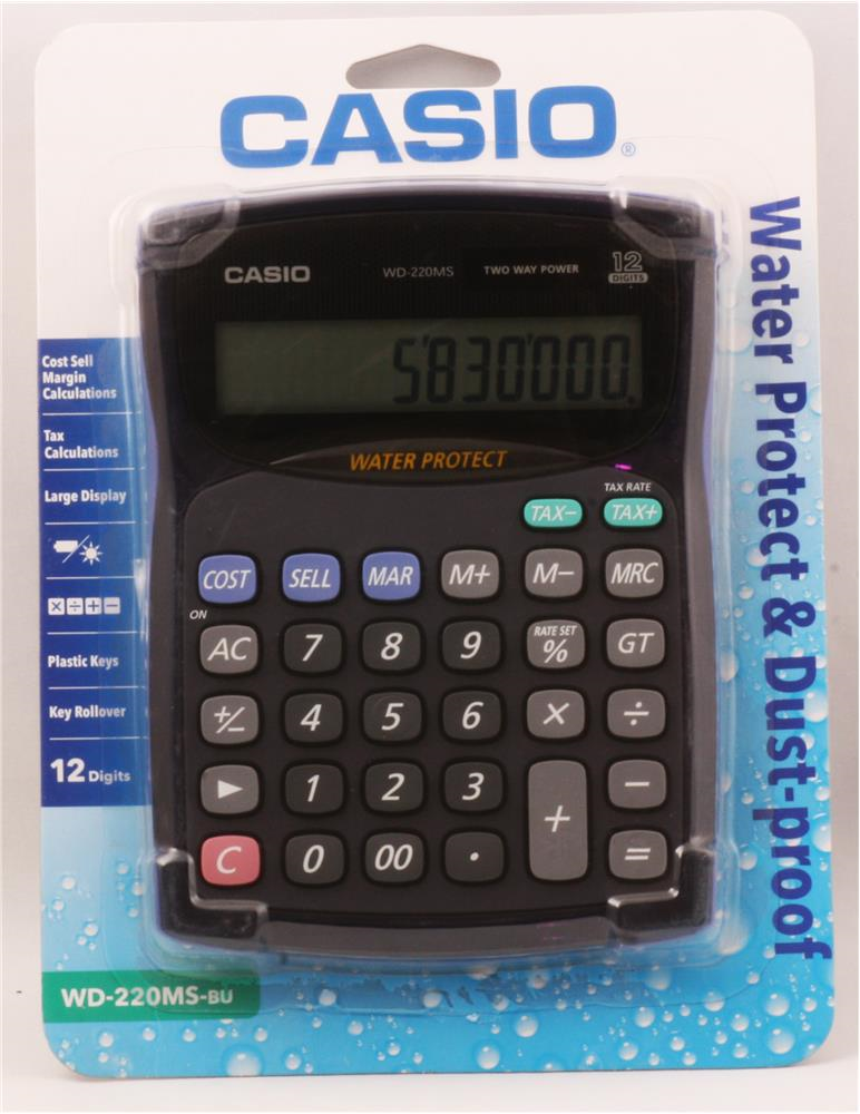 Hesap Makineleri Casio WD-220MS-BU 12 Hane Suya-Toza Dayanıklı Masa Üstü Hesap Makinesi Satın Al