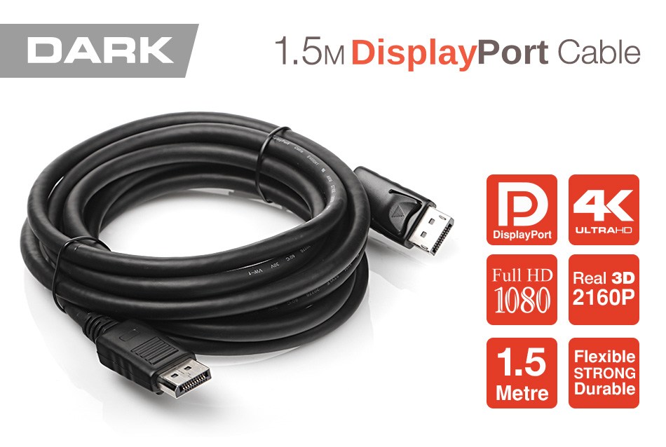 Kablolar ve Adaptörler Dark DK-CB-DPL154K 1.5 Metre v1.2 4K Destekli DisplayPort to DisplayPort Kablo Satın Al