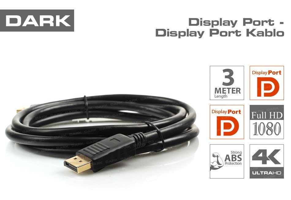 Kablolar ve Adaptörler DARK DK-CB-DPL300 DİSPLAY ERKEK TO DİSPLAY ERKEK Satın Al