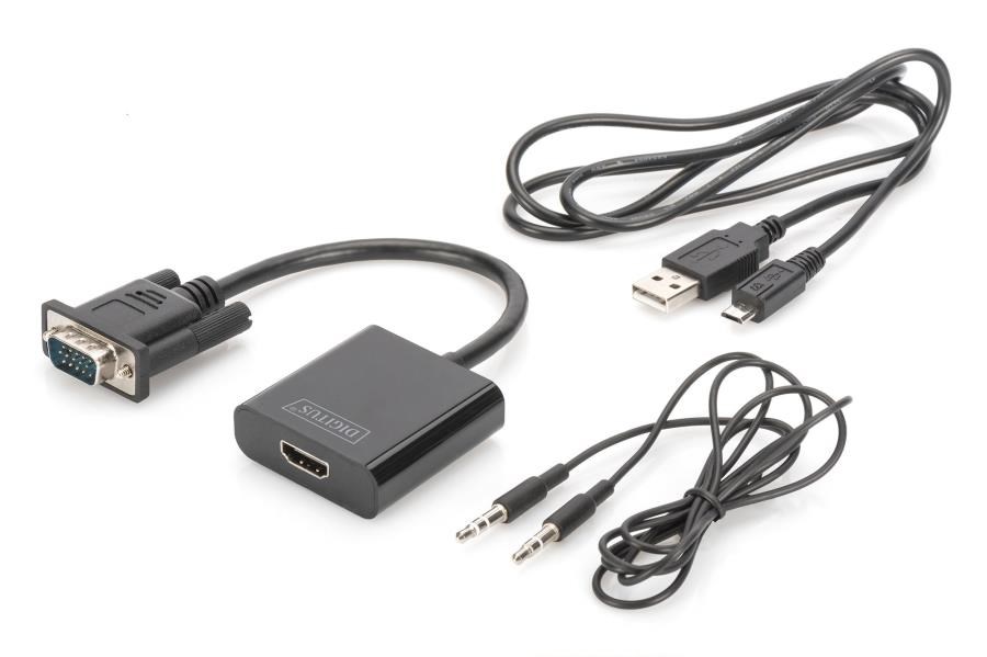 Kablolar ve Adaptörler Digitus DA-70473 VGA  -  HDMI Çevirici + Ses (3.5mm), Full HD (1080p), Kablolu, 15 cm, Siyah Renk Satın Al