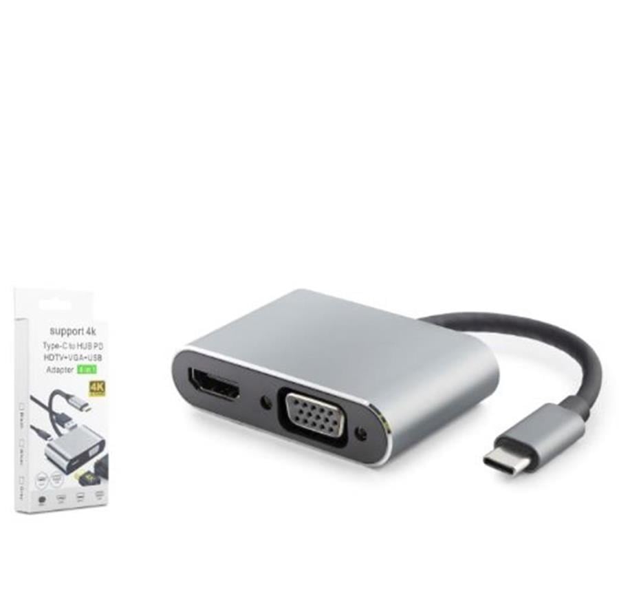 Kablolar ve Adaptörler HADRON HDX7839 TYPE-C TO HUB HDTV 4K 30HZ + TYPE-C + USB + VGA 4IN1 GRİ Satın Al