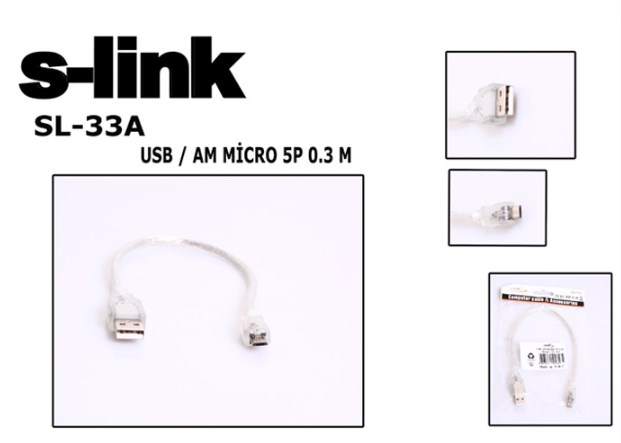 Kablolar ve Adaptörler S-link SL-33A 0.3m USB AM-MICRO5P Kablosu Satın Al