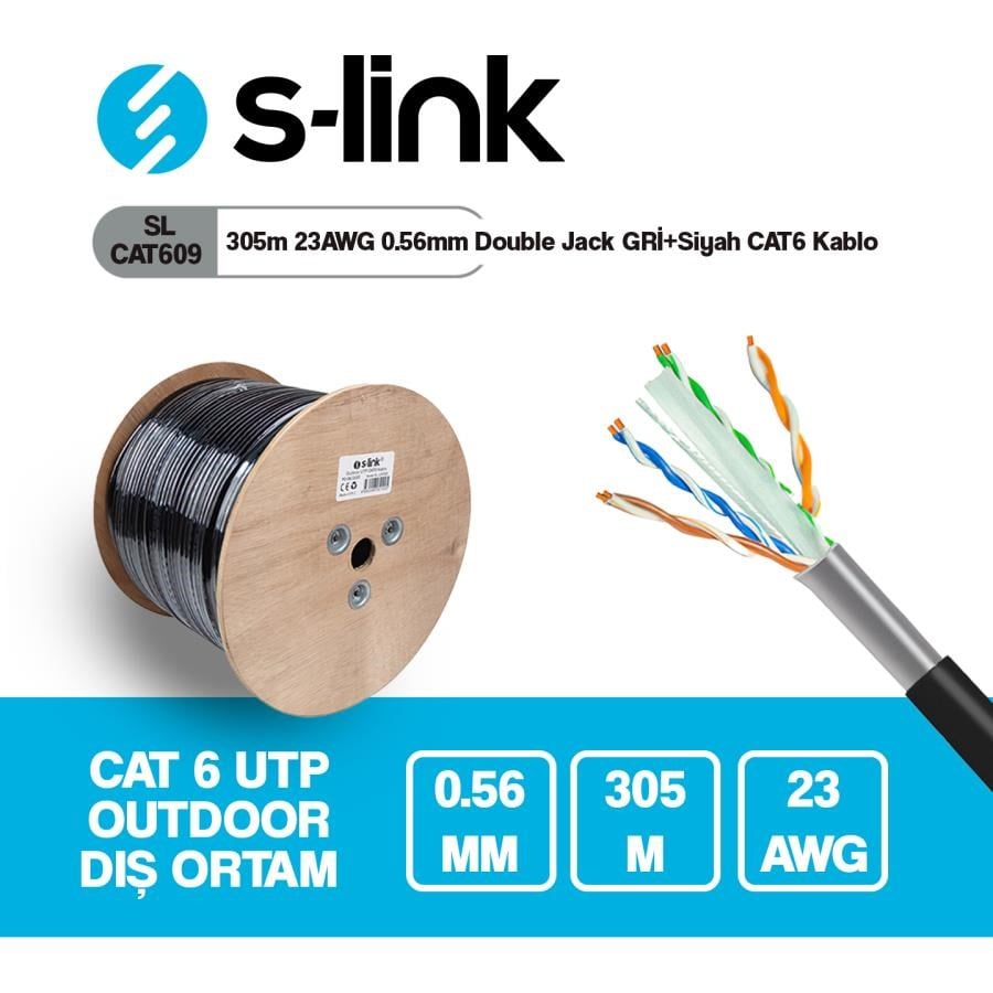 Kablolar ve Adaptörler S-link SL-CAT609 305m 23AWG 0.56mm CCA Double Jack GRİ+Siyah Dış Mekan Satın Al