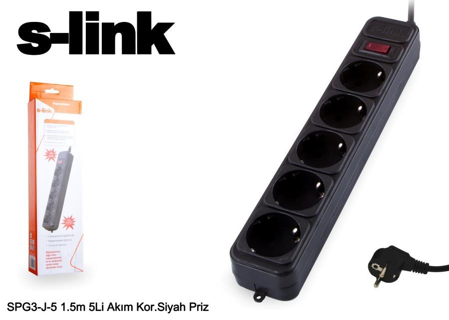 Kablolar ve Adaptörler S-LINK SPG3-J-5 5li Siyah 1.5mt 306Joule Akım Koruyuculu Priz Satın Al