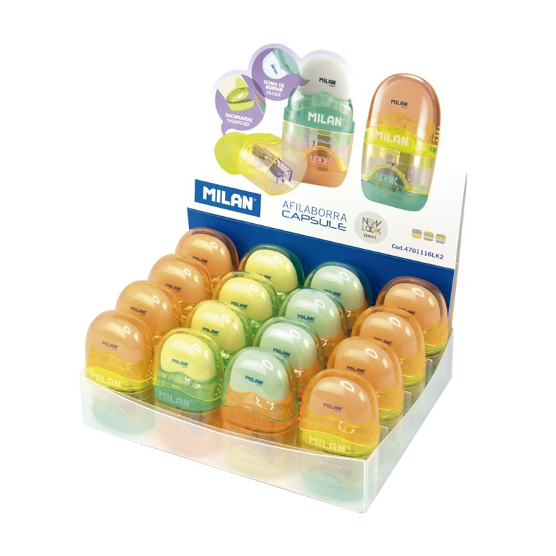 Kalemtıraşlar MILAN 4701116LK2 CAPSULE KALEMTRAŞ/SİLGİ(NEW LOOK) - 16ADET Satın Al