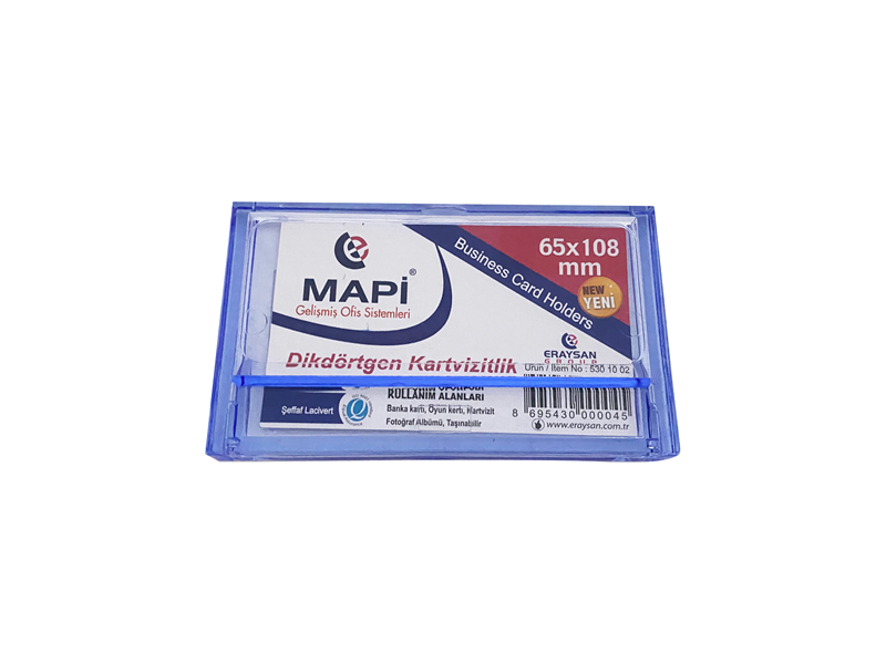 Kartvizitlikler MAPİ AKRİLİK KARTVİZİTLİK DİKDÖRTGEN ŞEFFAF LACİVERT 65X108 Satın Al