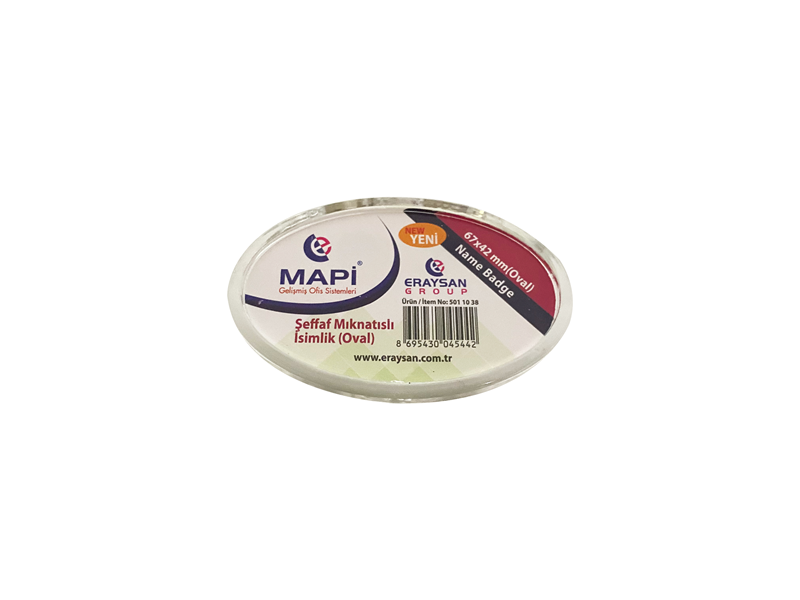 Kartvizitlikler MAPİ ŞEFFAF MIKNATISLI İSİMLİK (OVAL) 67X42 TEKLİ Satın Al