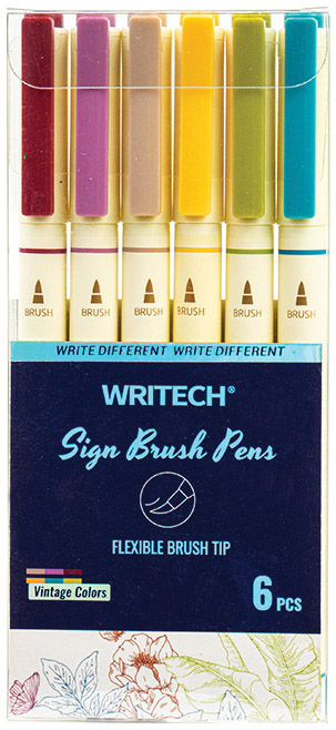 Keçeli Kalemler WRITECH W-827 FIRÇA TİP VINTAGE 6 RENK KEÇELİ KALEM - 6'LI Satın Al