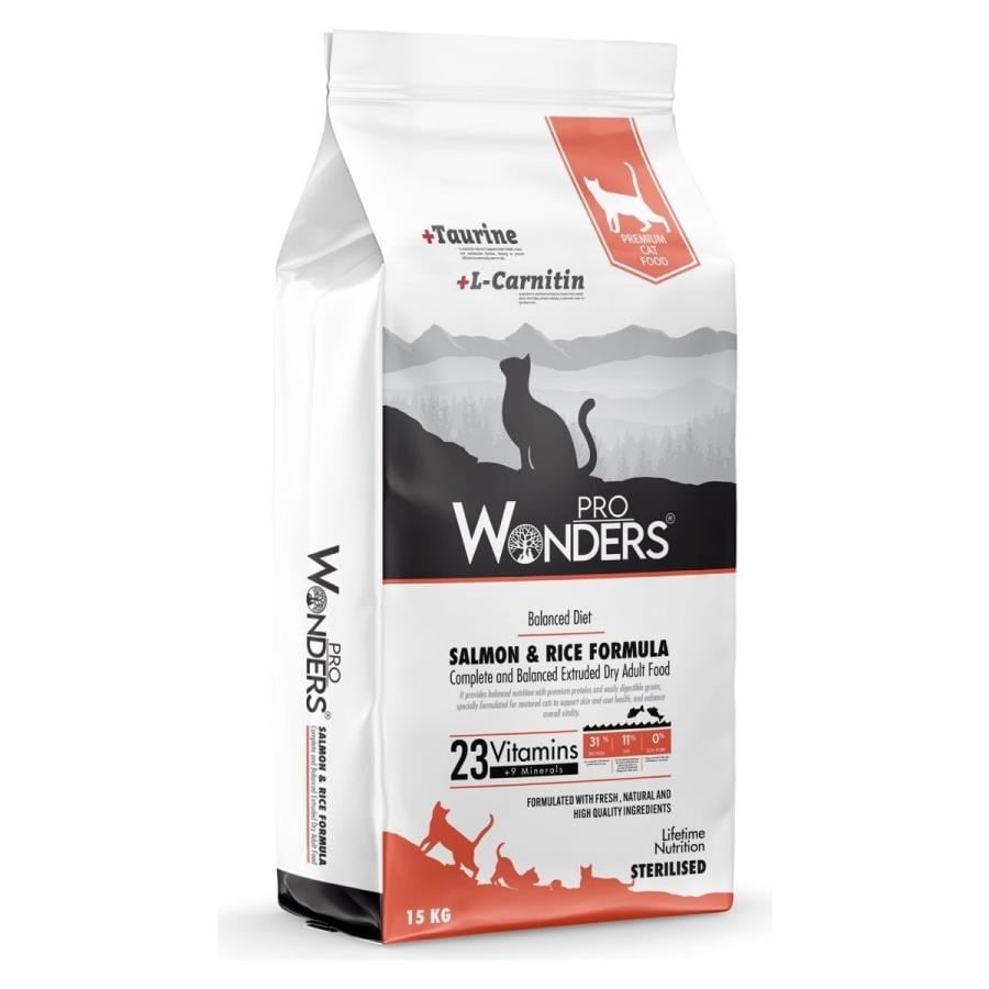 Kedi Maması Pro Wonders Somonlu ve Pirinçli 15 kg Premium Kısırlaştırılmış Kedi Maması Satın Al
