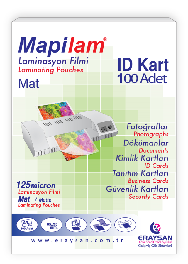 Laminasyon Filmleri MAPİLAM 125 MİCRON MAT LAMİNASYON FİLMİ (ID KART) (65X95) 100 LÜ Satın Al