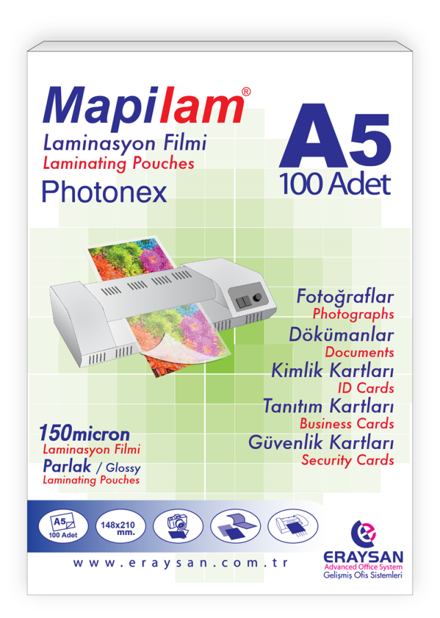 Laminasyon Filmleri MAPİLAM 150 MİCRON SICAK PHOTONEX LAMİNASYON FİLMİ (A5) 100 LÜ Satın Al