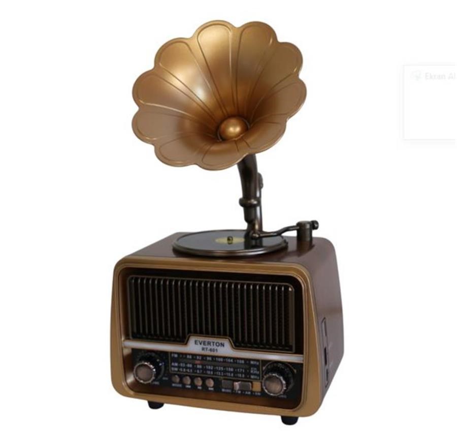Mikrofon, Kulaklık ve Hoparlör Everton Rt-601 Gramafonlu Bluetooth Fm-Usb-Tf-Aux  Şarjlı Nostaljik Radyo Satın Al
