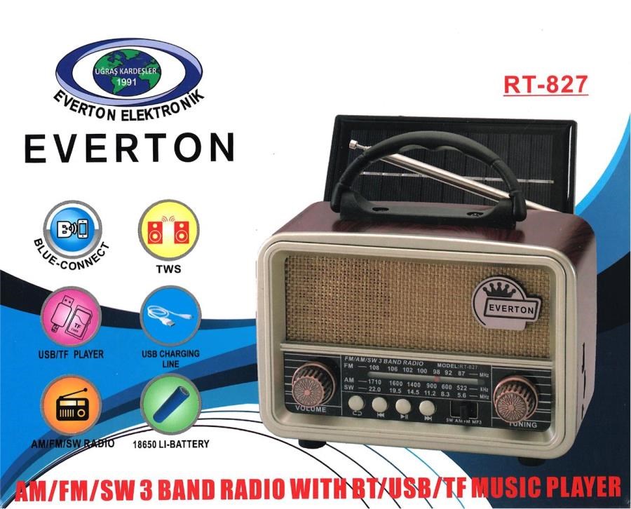Mikrofon, Kulaklık ve Hoparlör Everton RT-827 Bluetooth-USB-SD-FM Şarjlı Nostaljik Radyo (Solar Güneş Panelli) Satın Al
