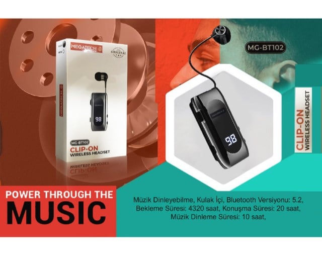 Mikrofon, Kulaklık ve Hoparlör Megatech Mg-Bt102 Clıp-On Makaralı Digital Göstergeli Bluetooth Kablosuz Kulaklık Satın Al