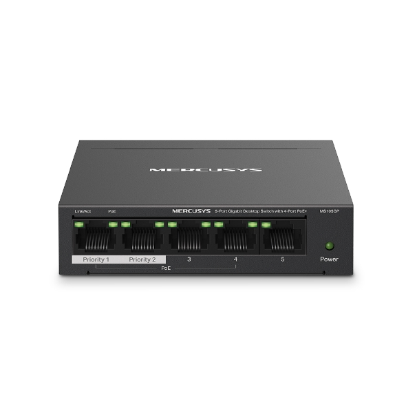 Modem ve Network Ürünleri Tp-Link Mercusys MS105GP 5 Port 10-100-1000 Mbps Poe+ Switch Metal Kasa Satın Al