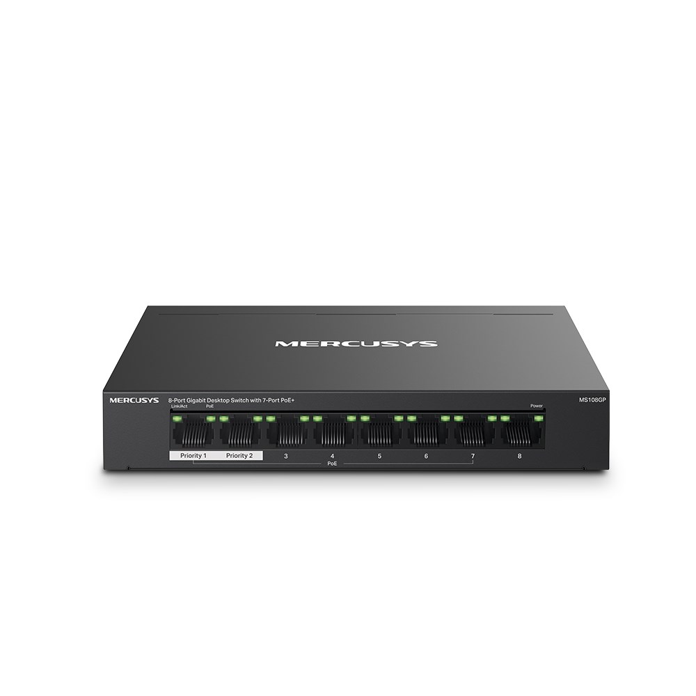 Modem ve Network Ürünleri Tp-Link Mercusys MS108GP 7 Port 10-100-1000 Mbps Poe+ Switch Metal Kasa Satın Al