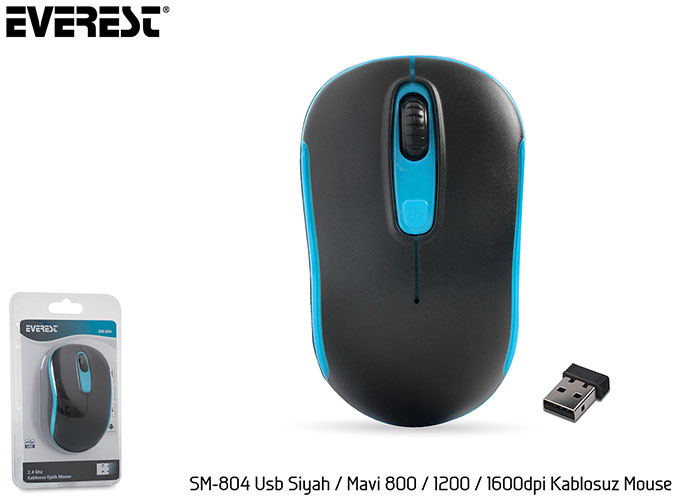 Mouse Everest SM-804 Usb Siyah-Mavi 800-1200-1600dpi Kablosuz Mouse Satın Al