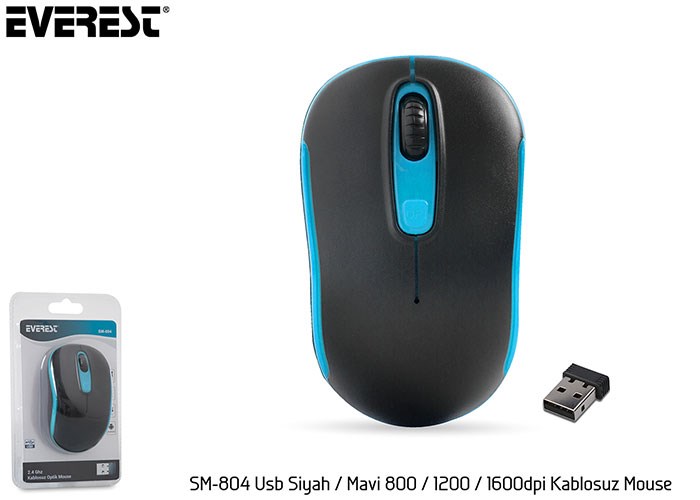 Mouse Everest SM-804 Usb Siyah-Mavi 800-1200-1600dpi Kablosuz Mouse Satın Al