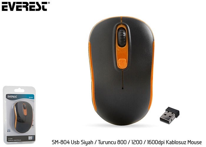 Mouse Everest SM-804 Usb Siyah-Turuncu 800-1200-1600dpi Kablosuz Mouse Satın Al