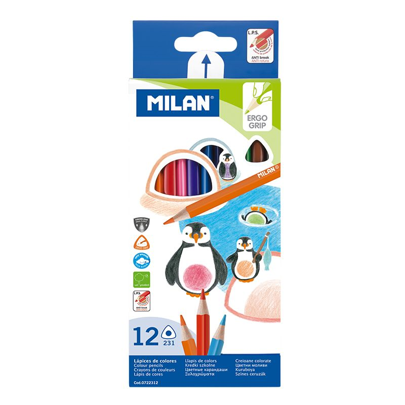 Okul Kırtasiye MILAN 722312 ÜÇGEN KURU BOYA KALEMİ (2,9MM UÇ) - 12'Lİ Satın Al