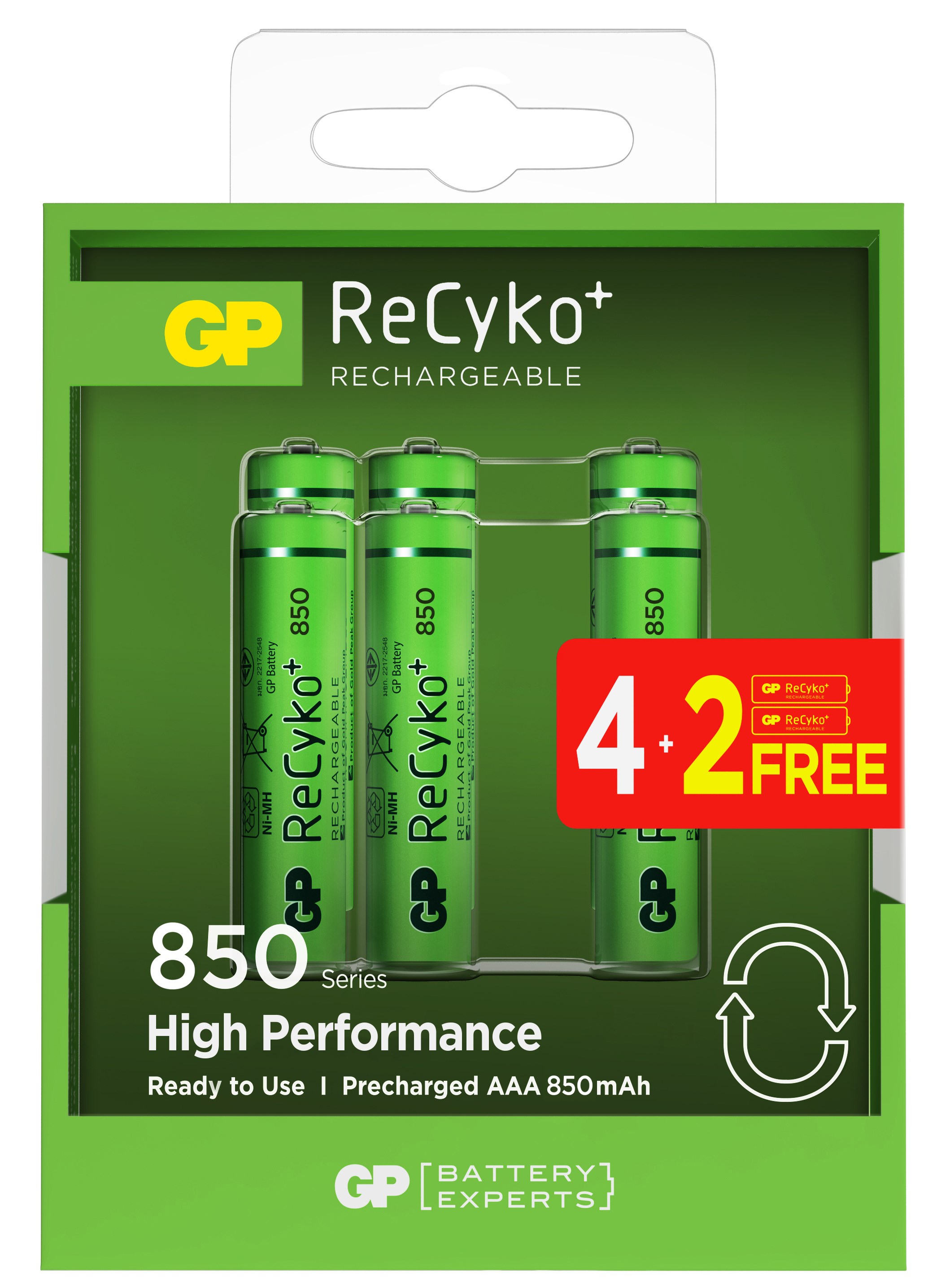 Piller Gp AAA 850 mAh Şarjlı İnce Kalem Pil  4+2'li Paket Recyko GPHCH83BOK Satın Al