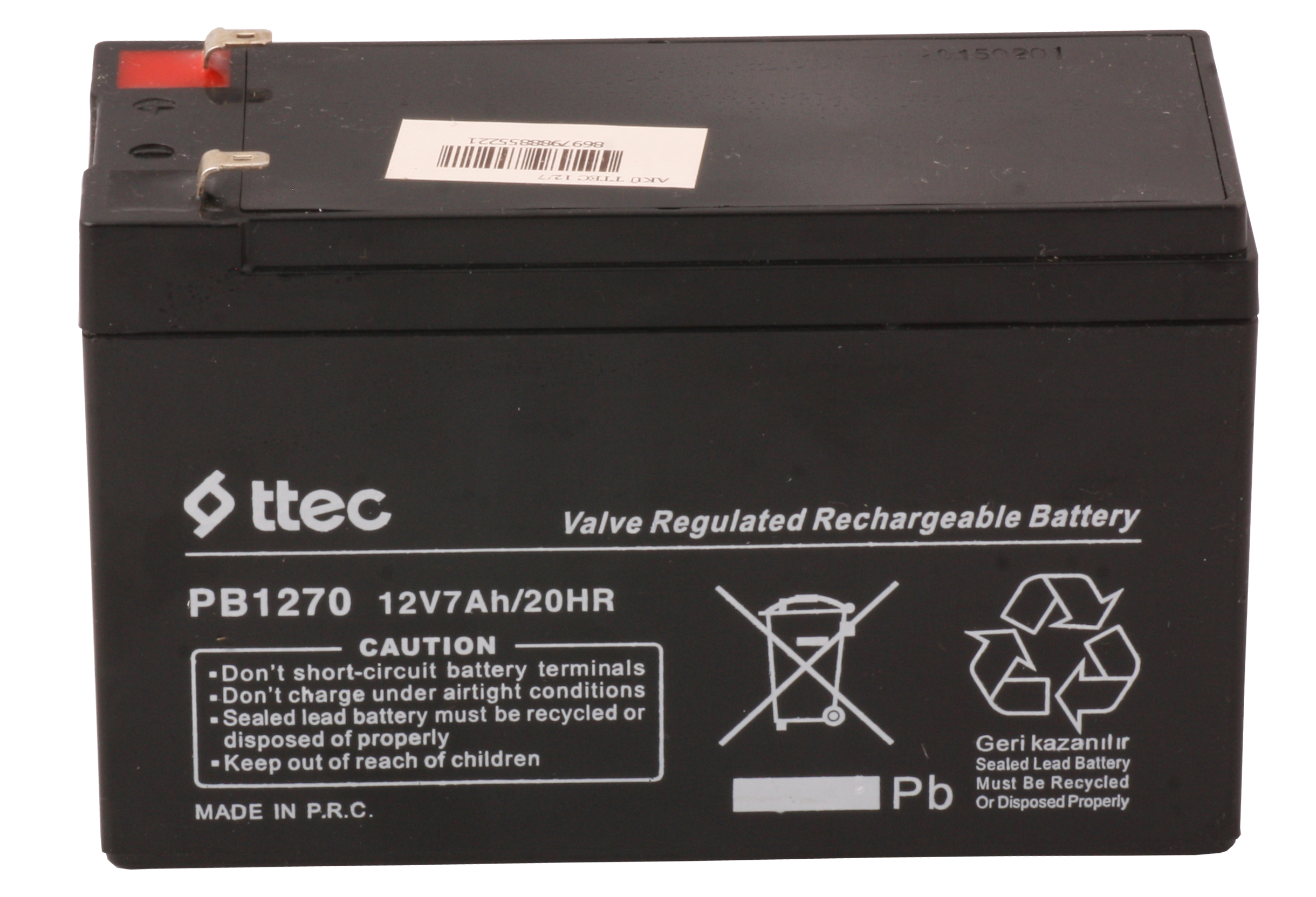 Piller Ttec 12V 7AH-20HR Base Bakımsız Kuru Akü Alarm-Siren için Ups Uygun Değil 1,75 Kg Satın Al