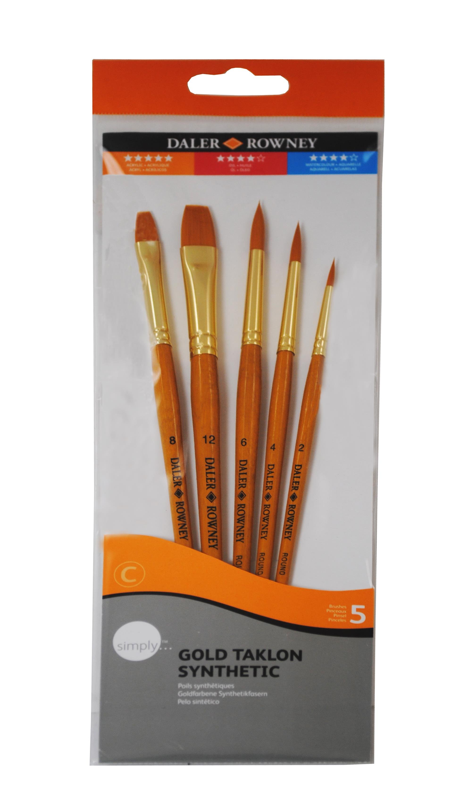 Resim Fırçaları Daler Rowney Taklon Fırça Seti Kısa Sap 5'li Paket Satın Al