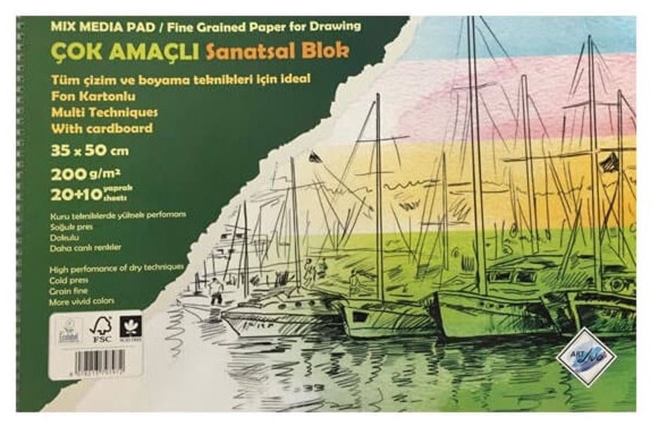 Sanatsal Resim Defterleri Art Liva Fon Kartonlu Spiralli Resim Defteri 200gr 35x50 20+10 Yp Satın Al