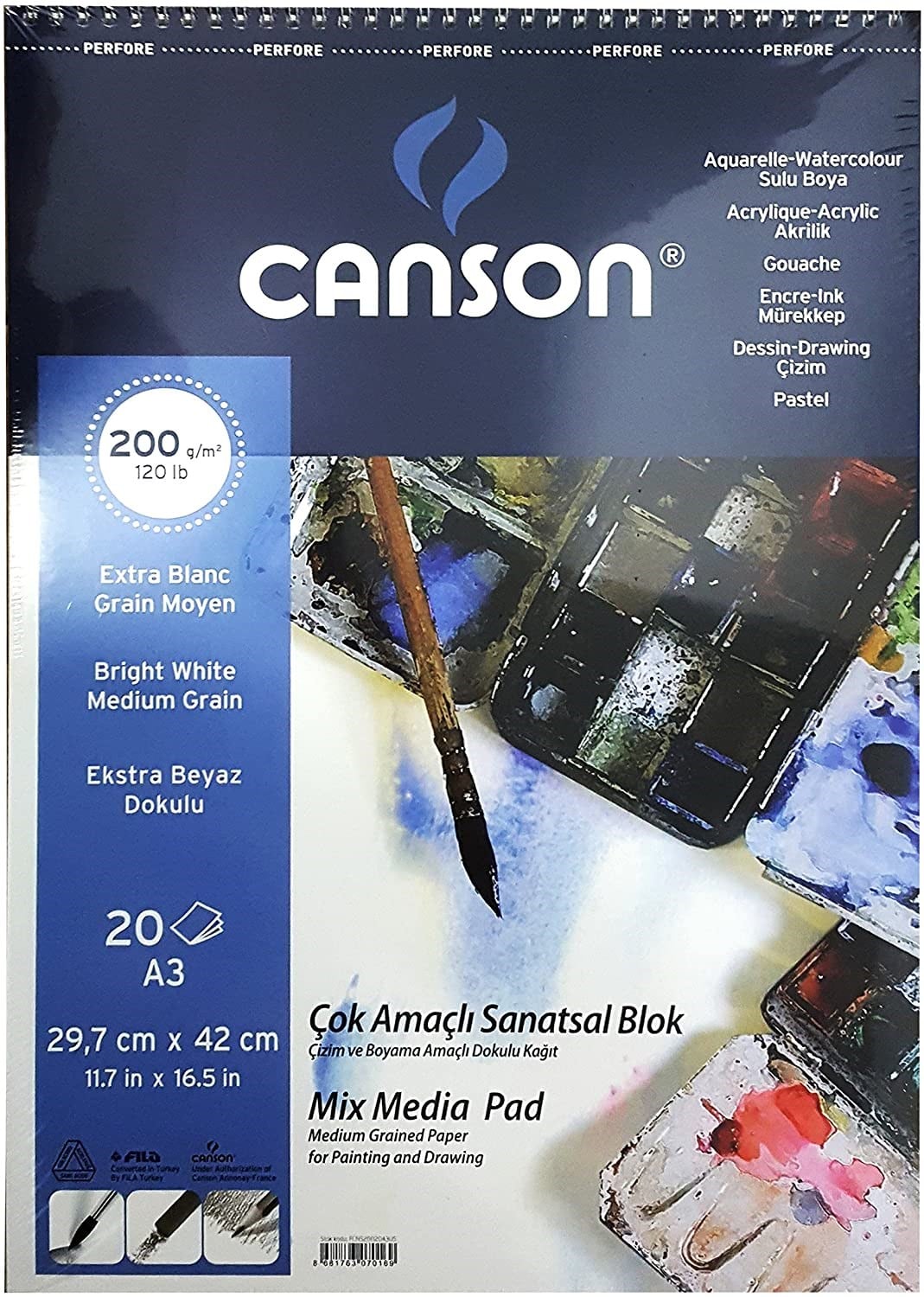 Sanatsal Resim Defterleri Canson Fineface Çok Amaçlı Resim Blok Spiralli 20 Yaprak A3 200gr Satın Al
