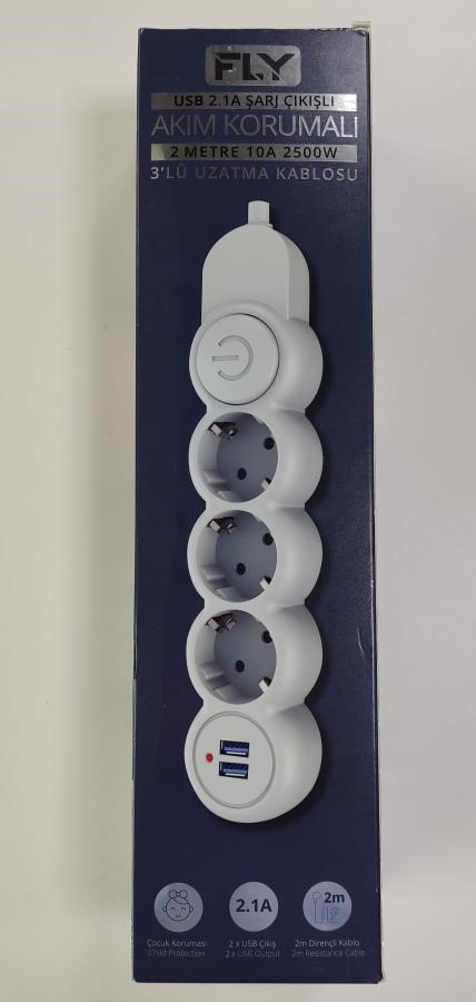 Şarj Kabloları Fly 3393-01 3lü 2mt 2.1A Anahtarlı 2Usb Şarj Çıkışlı Akım Korumalı 2500w Satın Al
