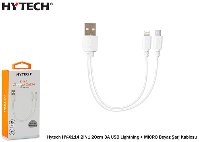 Şarj Kabloları Hytech HY-X114 2İN1 20cm 3A USB Lightning + MİCRO Satın Al
