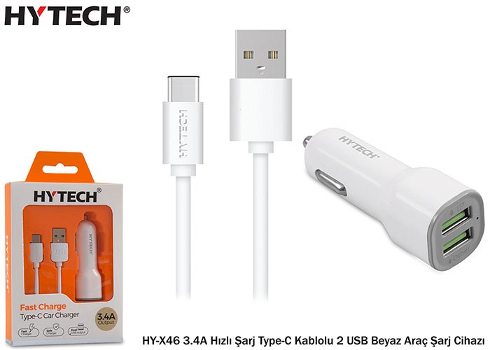 Şarj Kabloları Hytech HY-X46 3.4A Hızlı Şarj Type-C Kablolu 2 USB Satın Al