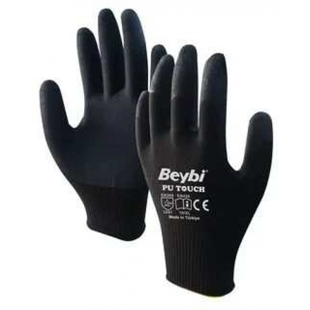 Temizlik Eldivenleri Beybi 10 Beden 12li Paket  Poliüretan Kaplı Pu Touch Siyah Montaj Eldiven  EN388 (3121X) Satın Al