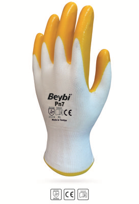 Temizlik Eldivenleri Beybi Nitril Poly PN7 9 Beden Beyaz Sarı Eldiven 12li Paket Satın Al