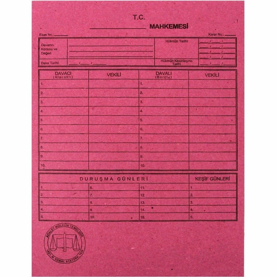 Ticari Defter ve Evraklar Alemdar Dava (Mahkeme) Dosyası 50'li Paket Satın Al