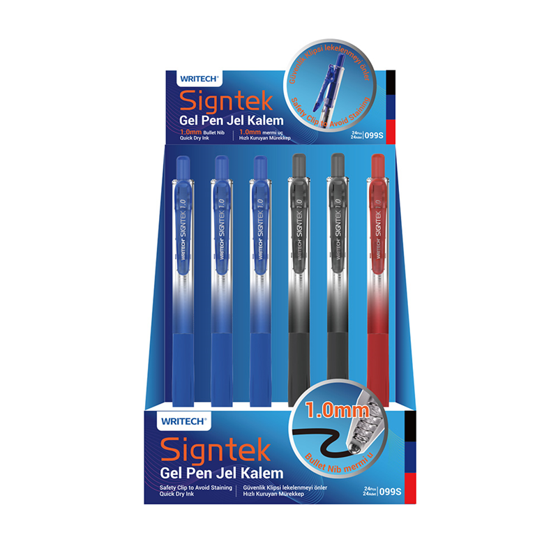 Tükenmez Kalemler WRITECH W-099S SIGNTEK İMZA KALEMİ 1,0MM JEL KALEMİ - 24'LÜ STAND Satın Al