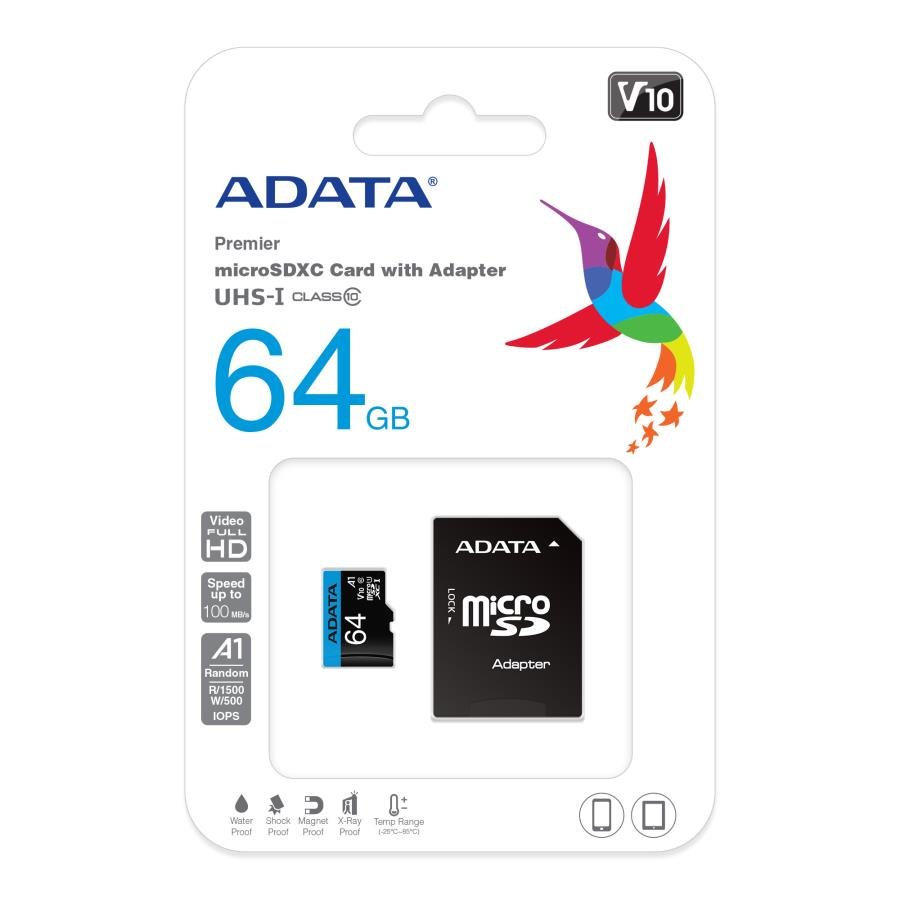 Usb Bellek Adata 64GB Premier microSDXC Card with Adapter UHS-I Class10 V10 Hafıza Kartı Satın Al