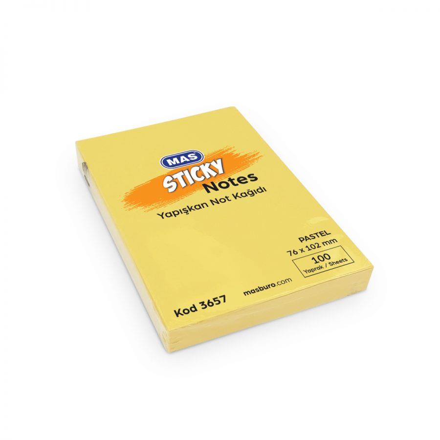 Yapışkanlı Not Kağıtları Mas 3657 Yapışkanlı Not Kağıdı 76mmx102mm 100 Sayfa Pastel Sarı Satın Al