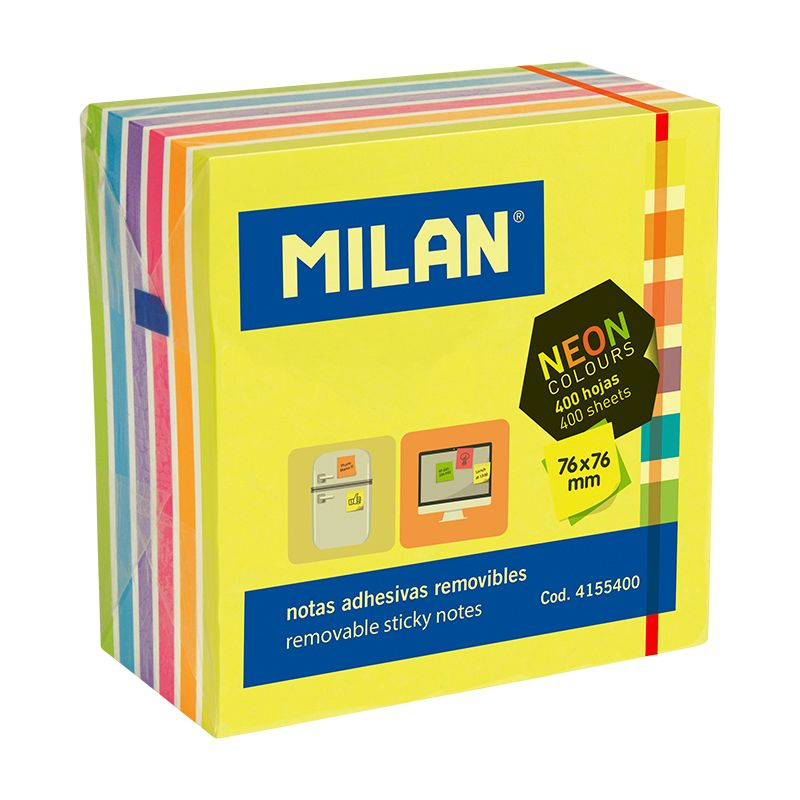 Yapışkanlı Not Kağıtları MILAN 4155400 76x76mm NEON RENKLİ YAP. KAĞIT 400LÜ Satın Al