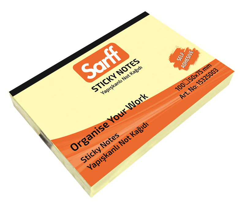 Yapışkanlı Not Kağıtları SARFF 50X75MM SARI YAPIŞKANLI NOT KAĞIDI - 100YP Satın Al