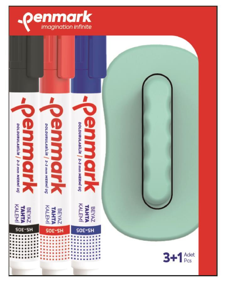Yazı Tahtası Kalemleri Penmark Beyaz Tahta Kalemi 3'lü Set + Silgi Hediyeli Satın Al