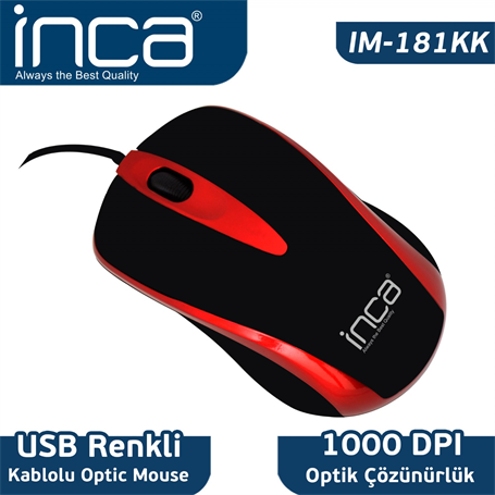 Inca IM-181KK Fasdcia Usb 1000 Dpi Scrool Kablolu Mouse Kırmızı