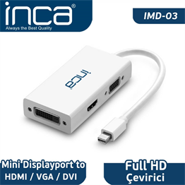 Inca Full HD Mini Displayport To HDMI/VGA/DVI Çevirici