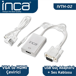 INCA VGA TO HDMI ÇEVİRİCİ + USB GÜÇ ADAPTÖRÜ + SES KABLOSU (HDMI DİŞİ VGA ERKEK )