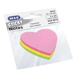Yapışkanlı Not Kağıtları Mas 3672 Yapışkanlı Kalp Şekilli Not Kağıdı 70x70 75 Sf.Neon Renk Satın Al