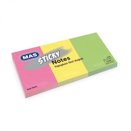 Yapışkanlı Not Kağıtları Mas 3651 Yapışkanlı Not Kağıdı 35mmx 51mm 3x100 Sayfa Neon 3 Renk Satın Al