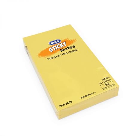 Yapışkanlı Not Kağıtları Mas 3655 Yapışkanlı Not Kağıdı 76mmx127mm 100 Sayfa Pastel Sarı Satın Al