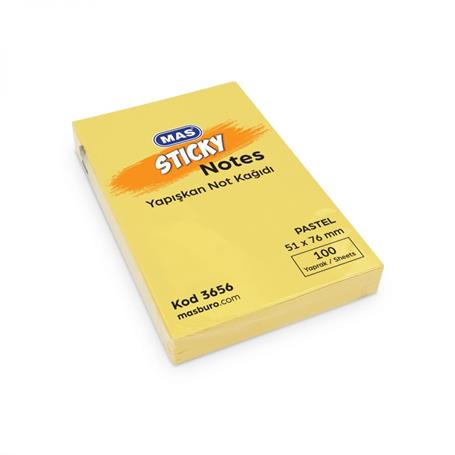 Yapışkanlı Not Kağıtları Mas 3656 Yapışkanlı Not Kağıdı 51mmx76mm 100 Sayfa Pastel Sarı Satın Al
